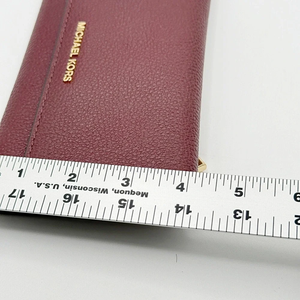 Michael Kors Adele Slim Flap Wallet Burgundy Pebbled Leather Gold Hardware OS